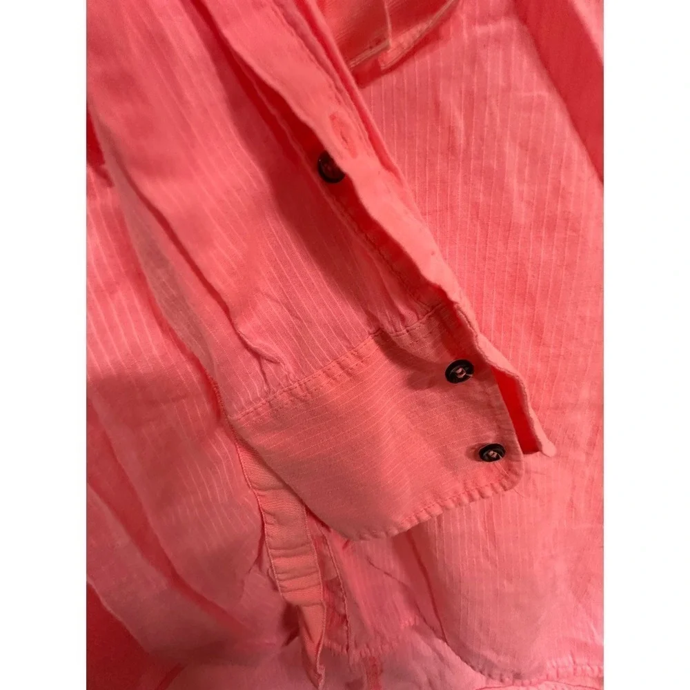 J.Crew Grosgrain Neon Pink Blouse Size 4 VNeck 3/4 Button Down Long Sleeve